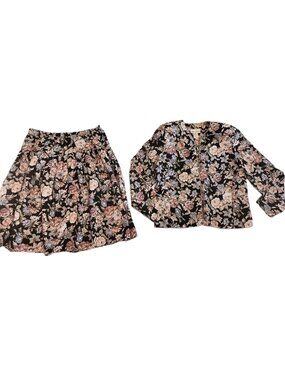 Vintage Jordan Michaels Set Blazer Skirt Floral Multicolor Made USA Petite Sz 14